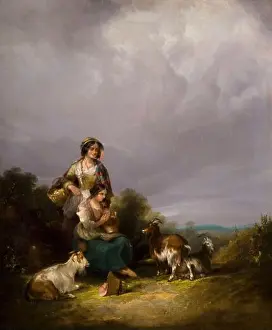 Goat Prints: Two Young Women And Goats In A Landscape