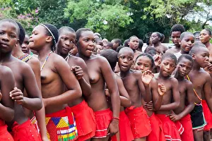 Kwazulu Natal Prints: Young Zulu girls perform a traditional dance during the annual Tembe Marula Festival in KwaZulu-Natal