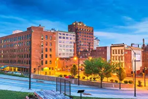 Youngstown Prints: Youngstown, Ohio, USA downtown road and townscape at twilight
