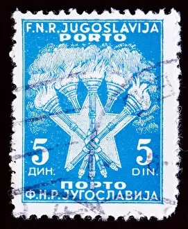 Cancelled Prints: Yugoslavia Postage Stamp - Torches and Stars