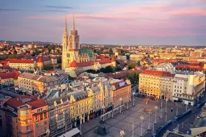 Zagreb, Croatia. Aerial cityscape image of Zagreb capital city of Croatia at sunset