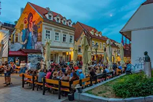 Boulevard Prints: Zagreb, Croatia, June 30, 2023: Sunset on a street in the old town of Zagreb, Croatia