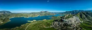 Blue Lake Prints: Zahara de la Sierra aerial view of medieval castle