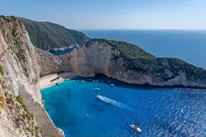 Noon Prints: Zakynthos Shipwreck Navagio beach cove with luxury yachts view from cliff observation view point