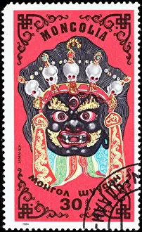 Fashioned Prints: Zamandi, Traditional mask, postage stamp, Mongolia, 1984