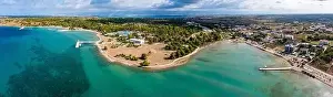 City Day Prints: Zaton, Croatia - Aerial wide panoramic view of Zaton tourist waterfront with turquoise sea water