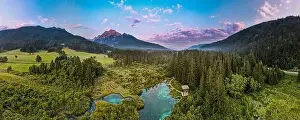 Julian Prints: Zelenci Springs Sunset Sunrise in Slovenia NAture Reserve Aerial Panoramic View