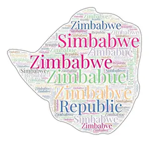 Zimbabwe Prints: Zimbabwe shape filled with country name in many languages