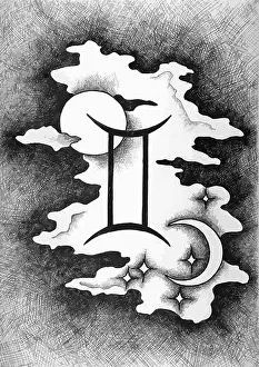 The zodiac signs Gemini. Hand drawn with ink brush. Vector illustration
