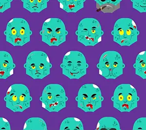 Nightmare Prints: Zombie face pattern seamless. Zombies head background. Undead texture