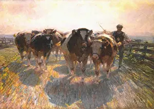 Ausbildung Prints: Zugel Heinrich Von - Cattle Drive on the Farm Road - German School - 19th