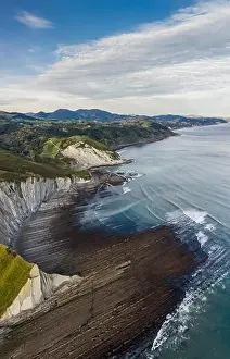 Cantabrian Prints: Zumaia flysch geological strata layers drone aerial view, Basque Country