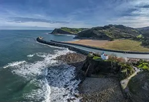 Cantabrian Prints: Zumaia lighthouse in Gipuzkoa, Basque country - drone aerial view