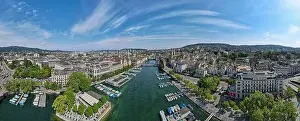 Zurich, Switzerland - 29 Oktober 2023: drone view at the center of Zurich on Switzerland